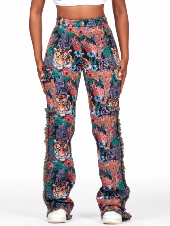 Rockstar Original Pants - Tiger & Floral Wide-Leg Cargo Pants in Multi-Color